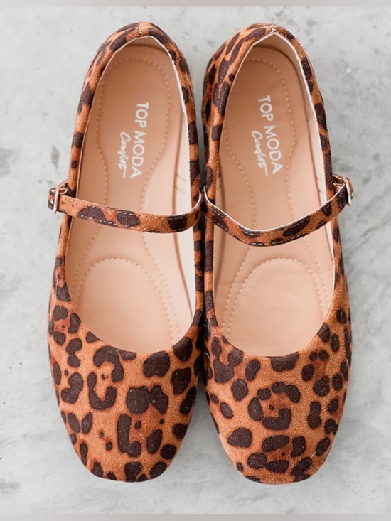 TOP Moda Shoes - Top Moda Leopard Print Annette Ballet Flats Suede Mary Jane Size 5.5